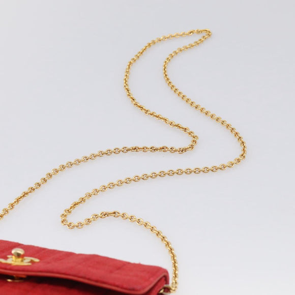 CHANEL Mademoiselle Chain Shoulder Bag Canvas Red Gold CC Auth 211443V