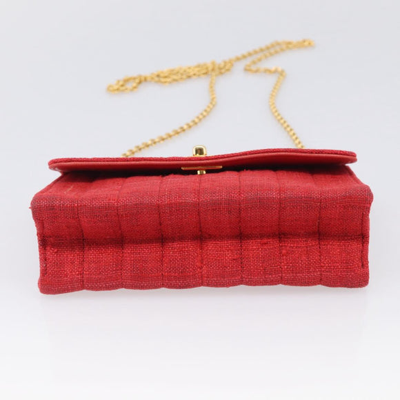 CHANEL Mademoiselle Chain Shoulder Bag Canvas Red Gold CC Auth 211443V