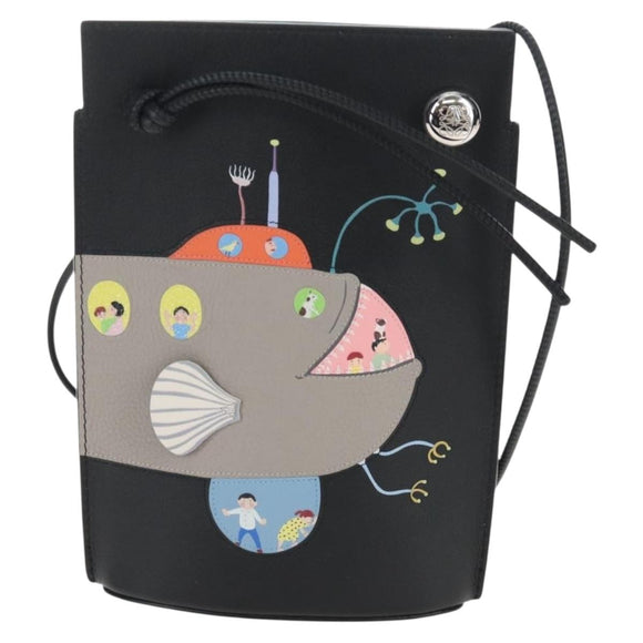 LOEWE Suna Fujita Collaboration Pebble Shoulder Pouch Black Silver Auth 211450SM