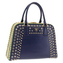 PRADA Hand Bag Saffiano leather Navy Gold Auth 211451SAM-1