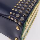 PRADA Hand Bag Saffiano leather Navy Gold Auth 211451SAM-11