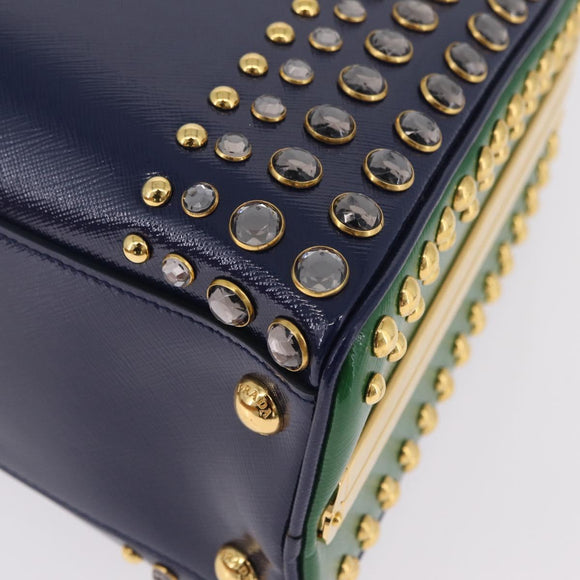PRADA Hand Bag Saffiano leather Navy Gold Auth 211451SAM