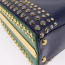 PRADA Hand Bag Saffiano leather Navy Gold Auth 211451SAM-12