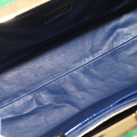 PRADA Hand Bag Saffiano leather Navy Gold Auth 211451SAM
