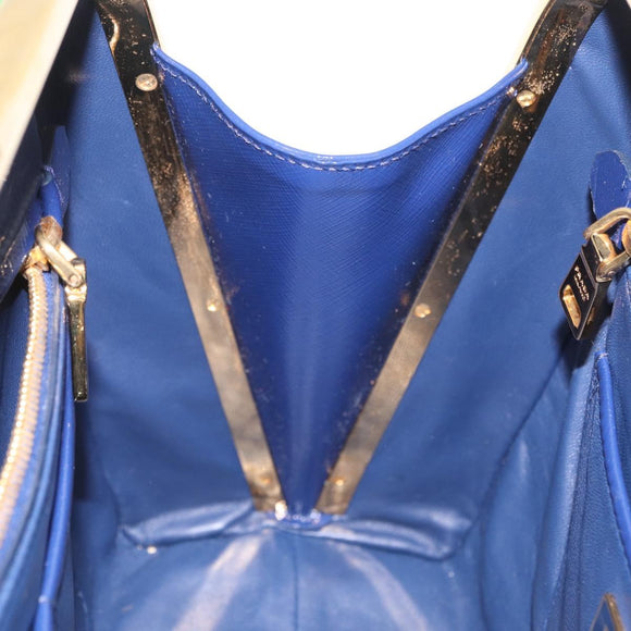 PRADA Hand Bag Saffiano leather Navy Gold Auth 211451SAM