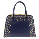 PRADA Hand Bag Saffiano leather Navy Gold Auth 211451SAM-2