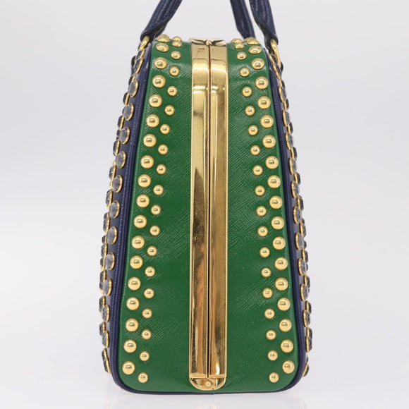 PRADA Hand Bag Saffiano leather Navy Gold Auth 211451SAM