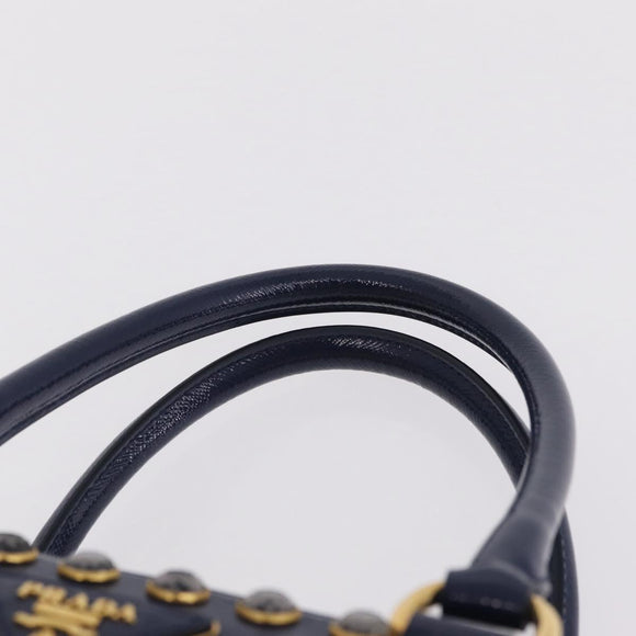 PRADA Hand Bag Saffiano leather Navy Gold Auth 211451SAM