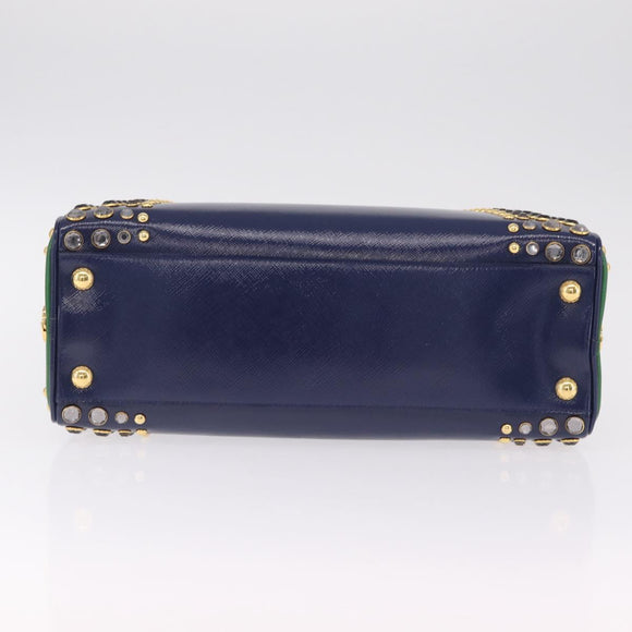 PRADA Hand Bag Saffiano leather Navy Gold Auth 211451SAM