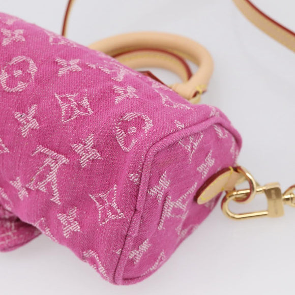 LOUIS VUITTON Monogram Denim Nano Speedy Bag Fusha Pink M27603 Auth 211452SM
