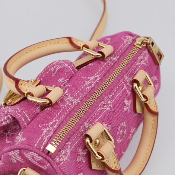 LOUIS VUITTON Monogram Denim Nano Speedy Bag Fusha Pink M27603 Auth 211452SM
