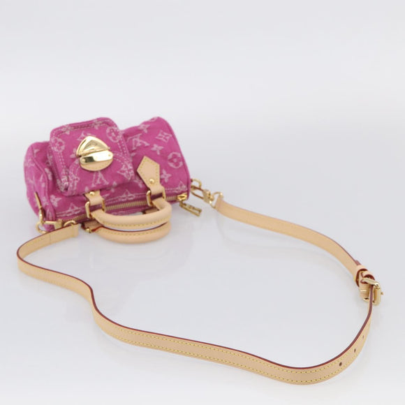 LOUIS VUITTON Monogram Denim Nano Speedy Bag Fusha Pink M27603 Auth 211452SM