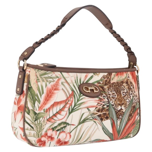 Salvatore Ferragamo Gancini Shoulder Bag Nylon Beige Gold Tone Auth 211464V