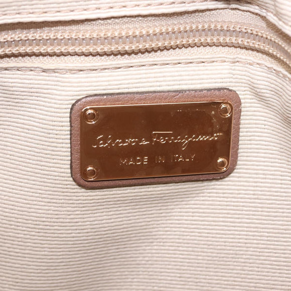 Salvatore Ferragamo Gancini Shoulder Bag Nylon Beige Gold Tone Auth 211464V