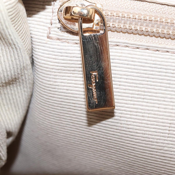 Salvatore Ferragamo Gancini Shoulder Bag Nylon Beige Gold Tone Auth 211464V