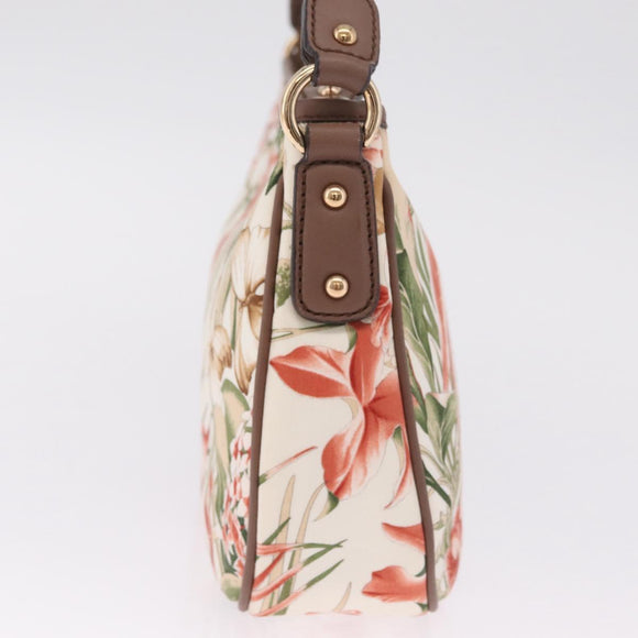 Salvatore Ferragamo Gancini Shoulder Bag Nylon Beige Gold Tone Auth 211464V