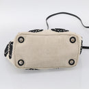 PRADA Hand Bag Canvas Denim 2way Beige Silver Auth 211465A-11