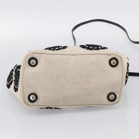 PRADA Hand Bag Canvas Denim 2way Beige Silver Auth 211465A