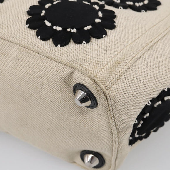 PRADA Hand Bag Canvas Denim 2way Beige Silver Auth 211465A