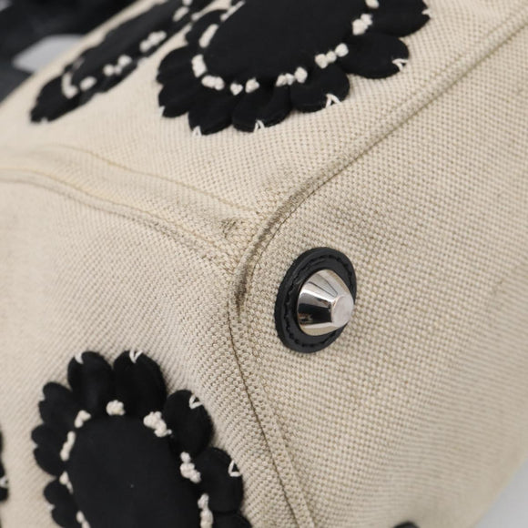PRADA Hand Bag Canvas Denim 2way Beige Silver Auth 211465A
