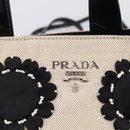 PRADA Hand Bag Canvas Denim 2way Beige Silver Auth 211465A-16