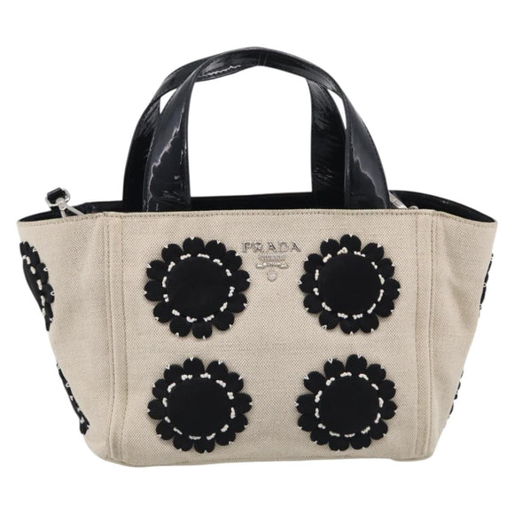 PRADA Hand Bag Canvas Denim 2way Beige Silver Auth 211465A