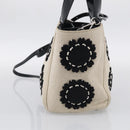 PRADA Hand Bag Canvas Denim 2way Beige Silver Auth 211465A-4