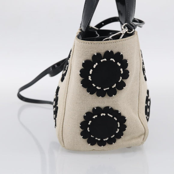 PRADA Hand Bag Canvas Denim 2way Beige Silver Auth 211465A