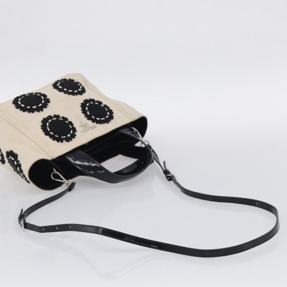 PRADA Hand Bag Canvas Denim 2way Beige Silver Auth 211465A