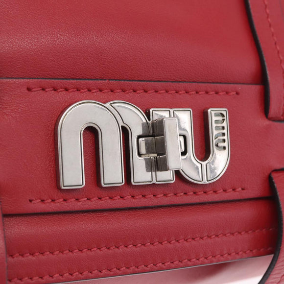 Miu Miu Shoulder Bag Leather Red Silver Auth 211468V