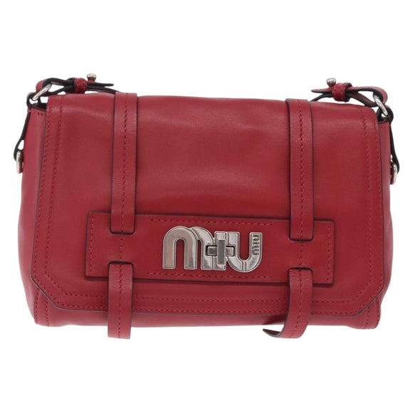 Miu Miu Shoulder Bag Leather Red Silver Auth 211468V