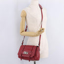 Miu Miu Shoulder Bag Leather Red Silver Auth 211468V-26