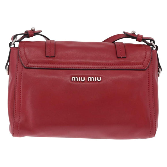 Miu Miu Shoulder Bag Leather Red Silver Auth 211468V