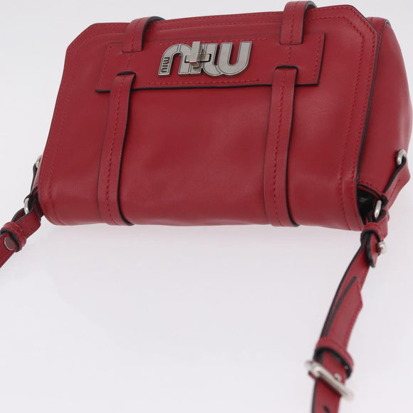 Miu Miu Shoulder Bag Leather Red Silver Auth 211468V