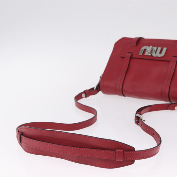 Miu Miu Shoulder Bag Leather Red Silver Auth 211468V