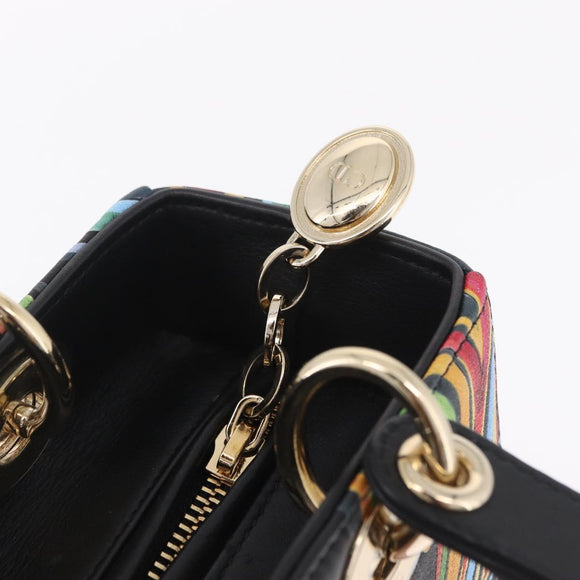 Christian Dior Lady Dior Hand Bag Leather 2way Black Gold Tone Auth 211470SM