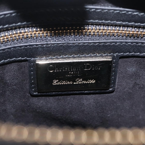 Christian Dior Lady Dior Hand Bag Leather 2way Black Gold Tone Auth 211470SM