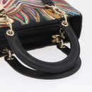 Christian Dior Lady Dior Hand Bag Leather 2way Black Gold Tone Auth 211470SM-7