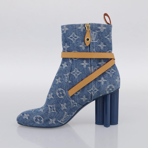 LOUIS VUITTON Monogram Denim Boots 37 Blue LV Auth 211475M