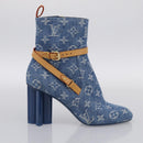 LOUIS VUITTON Monogram Denim Boots 37 Blue LV Auth 211475M-20