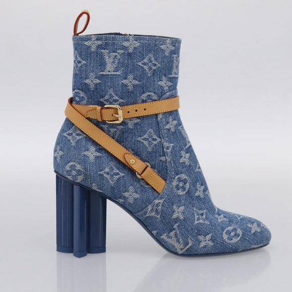 LOUIS VUITTON Monogram Denim Boots 37 Blue LV Auth 211475M