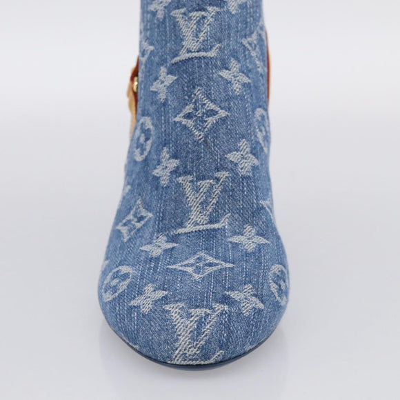 LOUIS VUITTON Monogram Denim Boots 37 Blue LV Auth 211475M