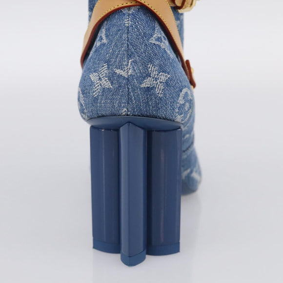 LOUIS VUITTON Monogram Denim Boots 37 Blue LV Auth 211475M