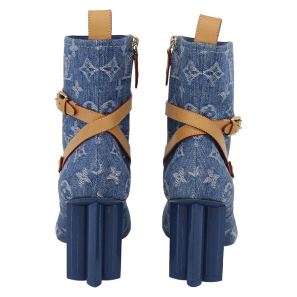 LOUIS VUITTON Monogram Denim Boots 37 Blue LV Auth 211475M
