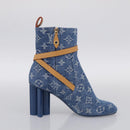 LOUIS VUITTON Monogram Denim Boots 37 Blue LV Auth 211475M-4