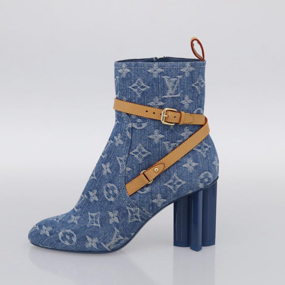 LOUIS VUITTON Monogram Denim Boots 37 Blue LV Auth 211475M