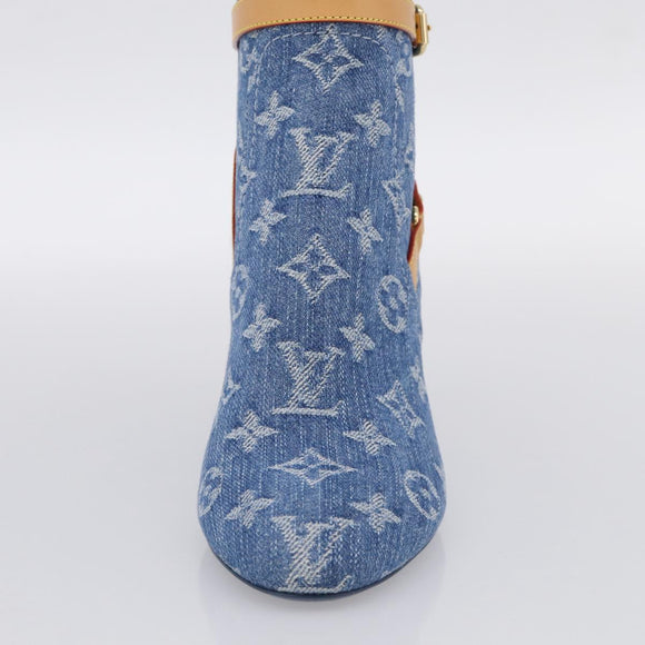 LOUIS VUITTON Monogram Denim Boots 37 Blue LV Auth 211475M