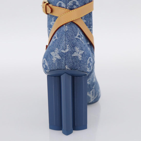 LOUIS VUITTON Monogram Denim Boots 37 Blue LV Auth 211475M