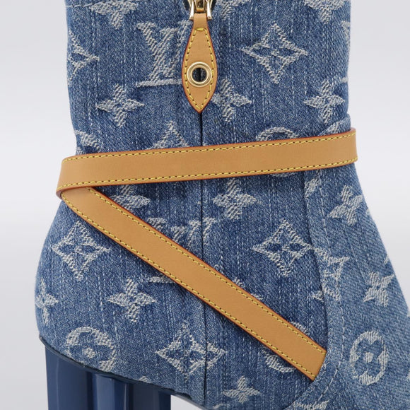 LOUIS VUITTON Monogram Denim Boots 36 Blue LV Auth 211476M