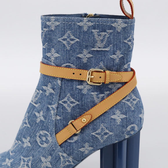 LOUIS VUITTON Monogram Denim Boots 36 Blue LV Auth 211476M
